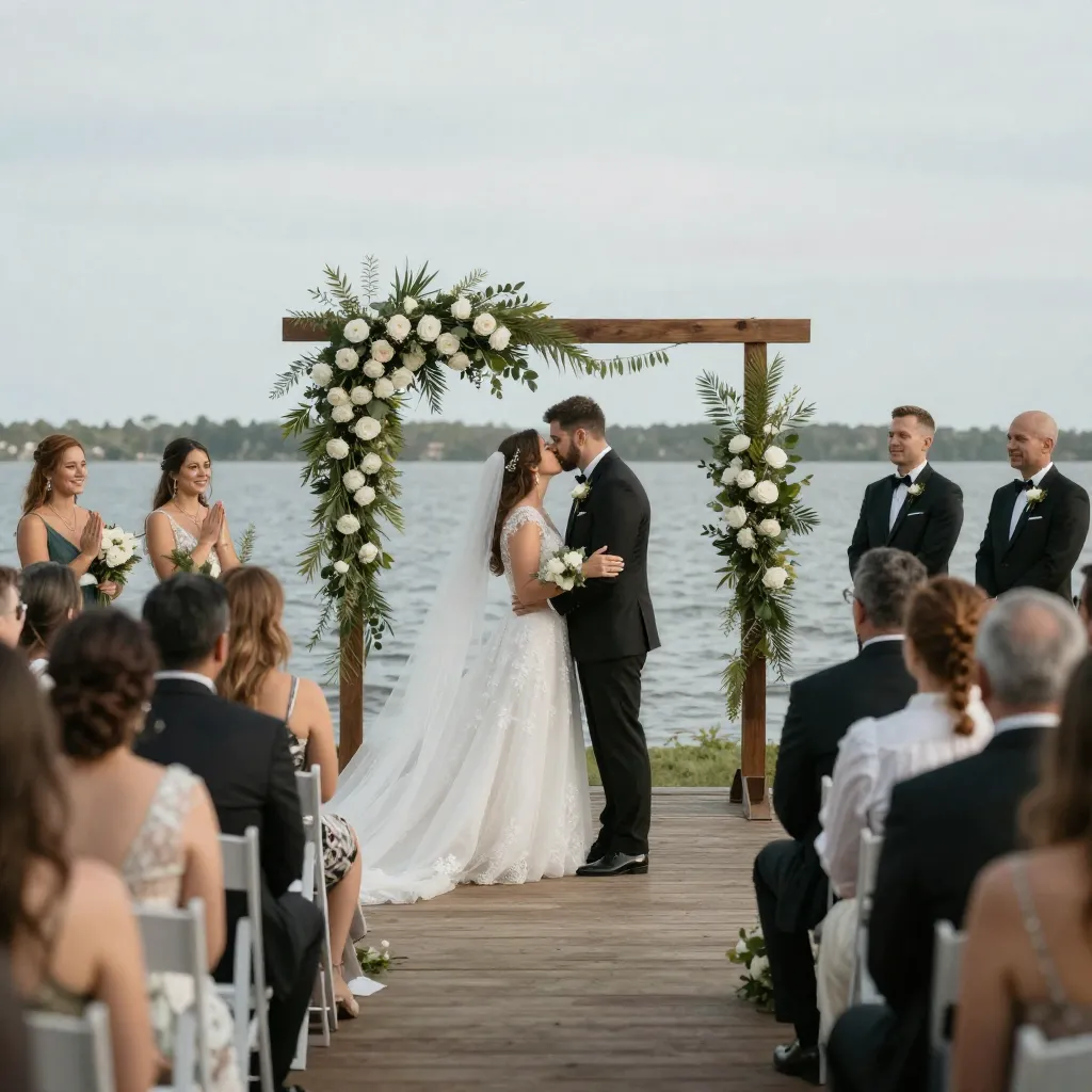 Stunning waterfront wedding ceremony by the water